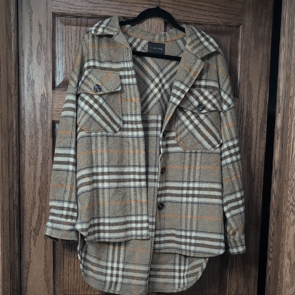 Timing Jackets & Blazers - Tan and Gray Plaid Utility Jacket